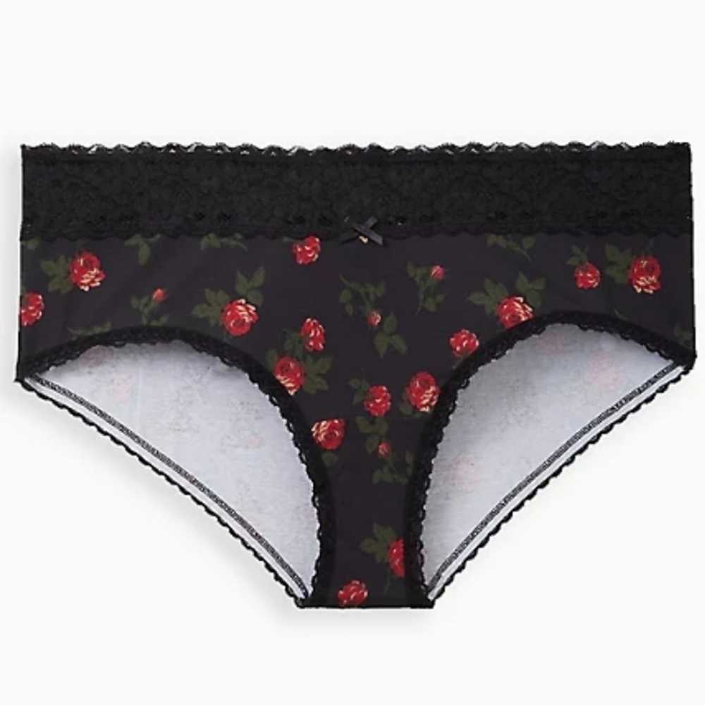 WIDE LACE TRIM CHEEKY PANTY - COTTON ROSE BLACK